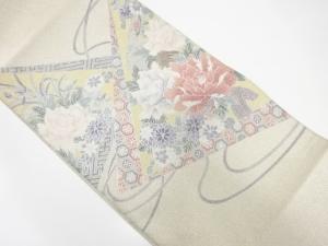 アンティーク　綴れ　重ね色紙に花模様織り出し袋帯（材料）